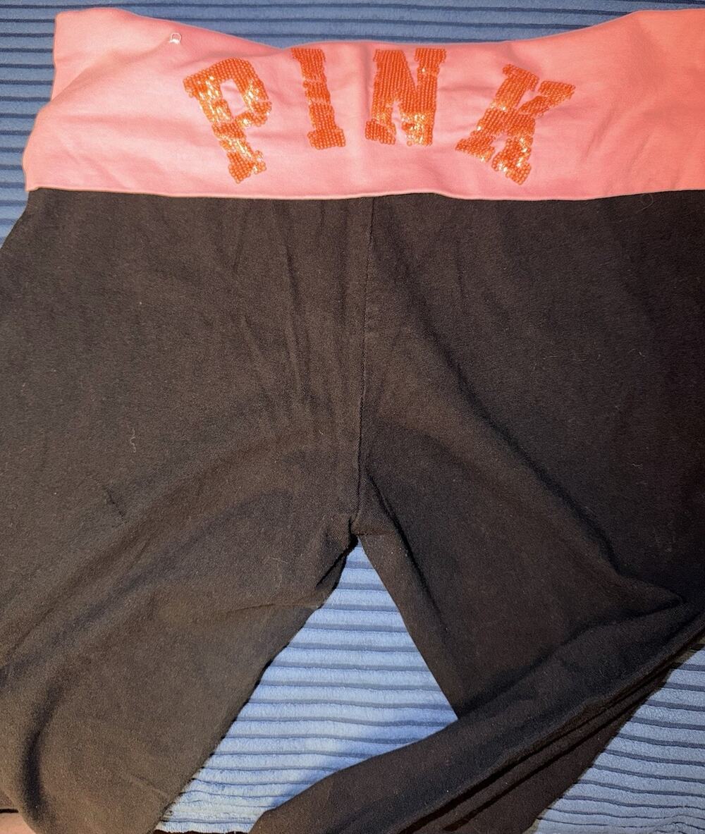 RARE Victorias Secret PINK Foldover Yoga Pants Size M Sequin Bling '13